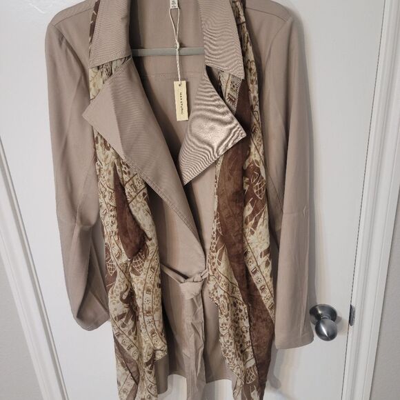 Max Studio Women's Jacket sz XL Tan Lapel Trench Coat W/ Belt & Pockets Overcoat - Picture 3 of 13